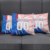 Personalized England Football Pillow Cover Powerful Lion Kicking Ball Red Blue Chevron Zigzag