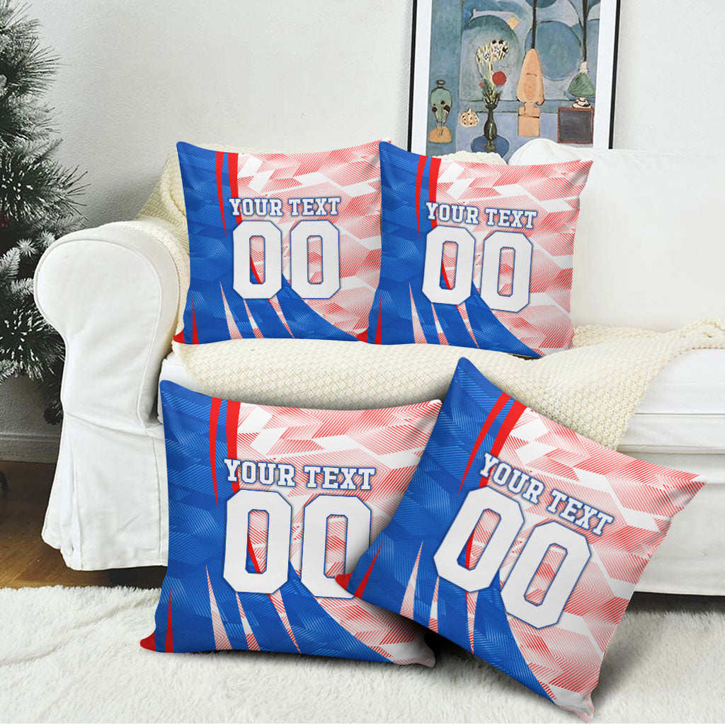 Personalized England Football Pillow Cover Powerful Lion Kicking Ball Red Blue Chevron Zigzag