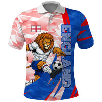 Personalized England Football Polo Shirt Powerful Lion Kicking Ball Red Blue Chevron Zigzag