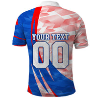Personalized England Football Polo Shirt Powerful Lion Kicking Ball Red Blue Chevron Zigzag