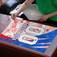 Personalized England Football Puzzle Powerful Lion Kicking Ball Red Blue Chevron Zigzag