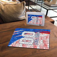 Personalized England Football Puzzle Powerful Lion Kicking Ball Red Blue Chevron Zigzag