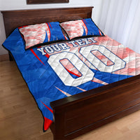 Personalized England Football Quilt Bed Set Powerful Lion Kicking Ball Red Blue Chevron Zigzag