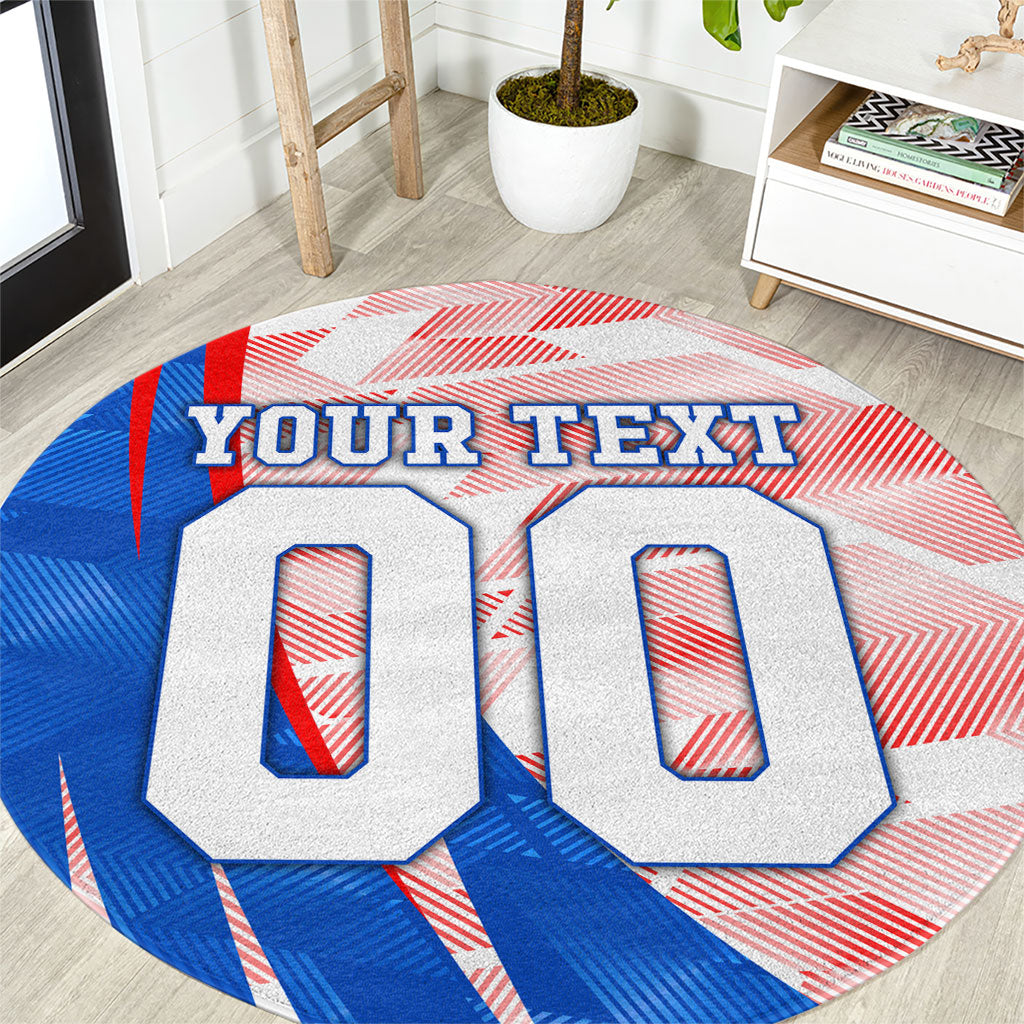 Personalized England Football Round Carpet Powerful Lion Kicking Ball Red Blue Chevron Zigzag