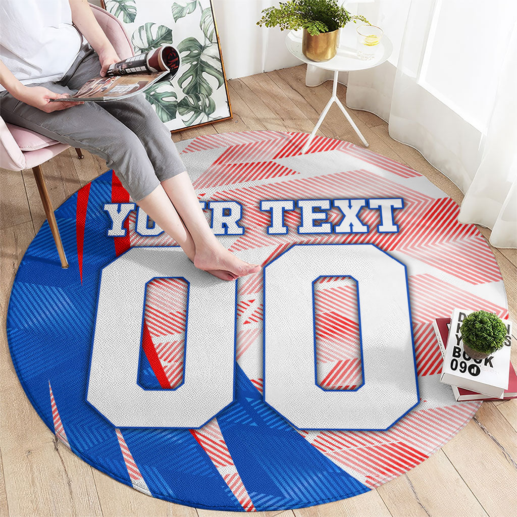 Personalized England Football Round Carpet Powerful Lion Kicking Ball Red Blue Chevron Zigzag