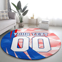 Personalized England Football Round Carpet Powerful Lion Kicking Ball Red Blue Chevron Zigzag