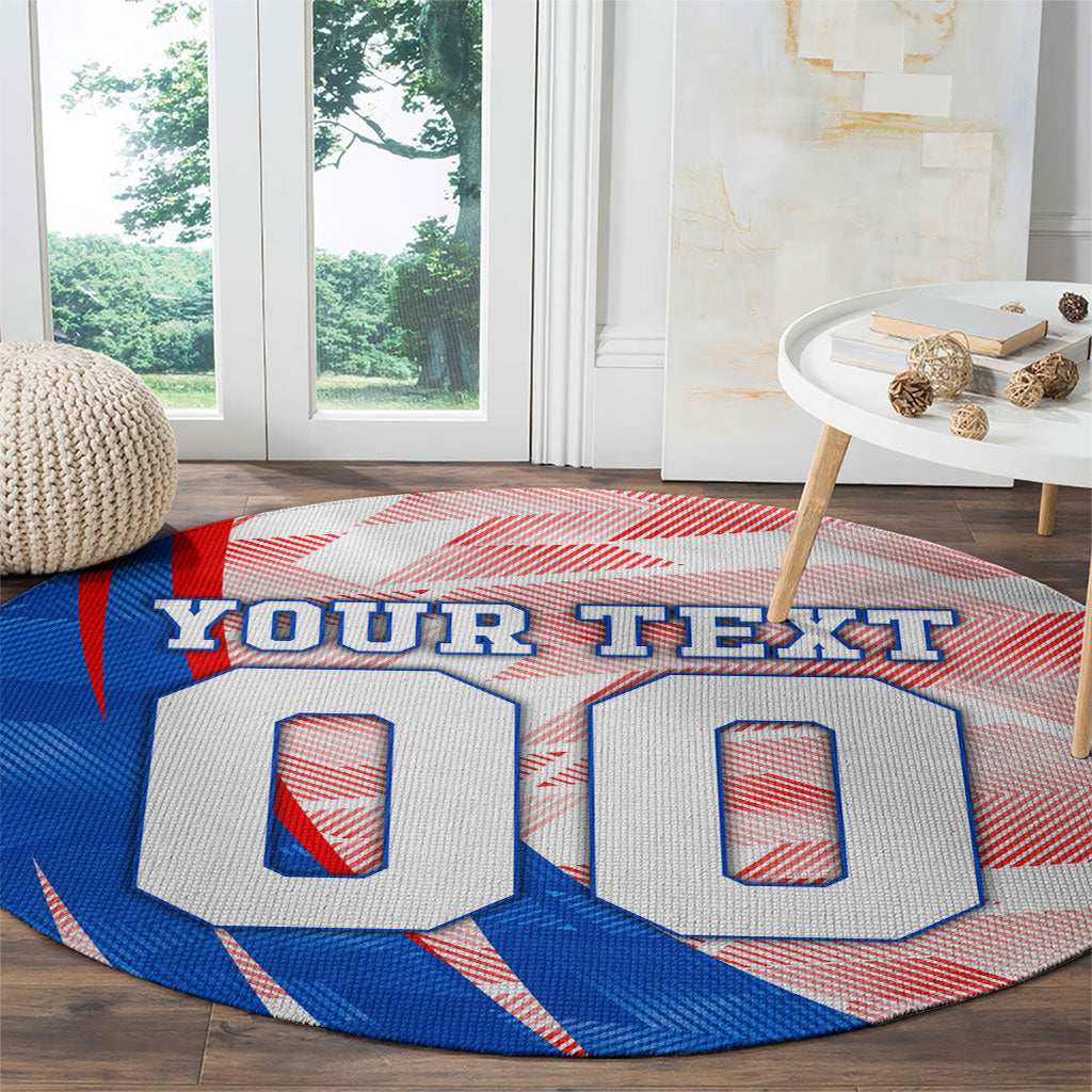 Personalized England Football Round Carpet Powerful Lion Kicking Ball Red Blue Chevron Zigzag