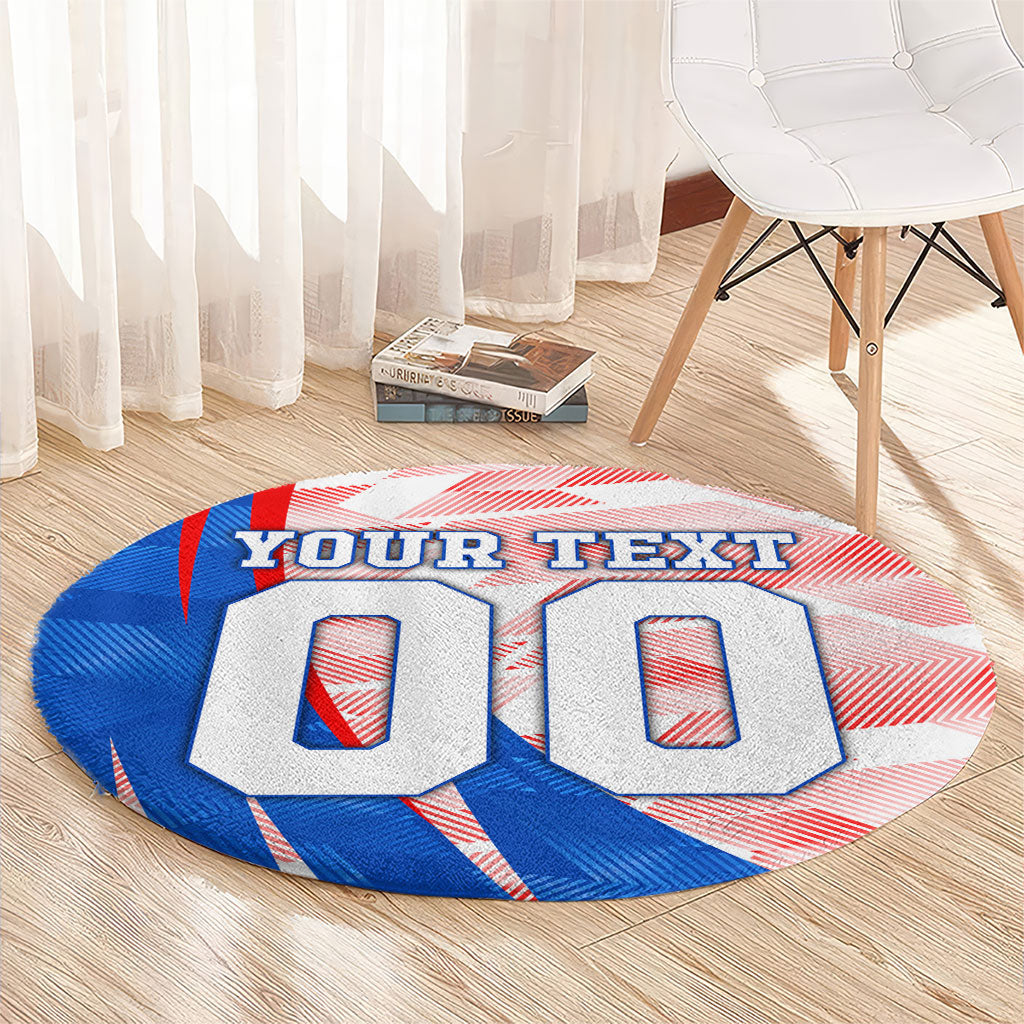 Personalized England Football Round Carpet Powerful Lion Kicking Ball Red Blue Chevron Zigzag