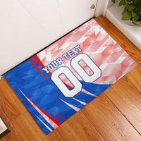 Personalized England Football Rubber Doormat Powerful Lion Kicking Ball Red Blue Chevron Zigzag
