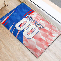 Personalized England Football Rubber Doormat Powerful Lion Kicking Ball Red Blue Chevron Zigzag
