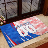 Personalized England Football Rubber Doormat Powerful Lion Kicking Ball Red Blue Chevron Zigzag