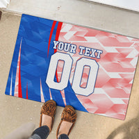 Personalized England Football Rubber Doormat Powerful Lion Kicking Ball Red Blue Chevron Zigzag