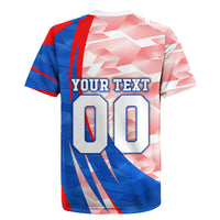 Personalized England Football Rugby Jersey Powerful Lion Kicking Ball Red Blue Chevron Zigzag