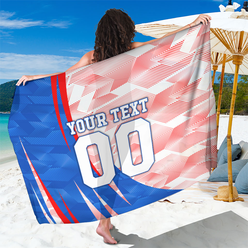 Personalized England Football Sarong Powerful Lion Kicking Ball Red Blue Chevron Zigzag