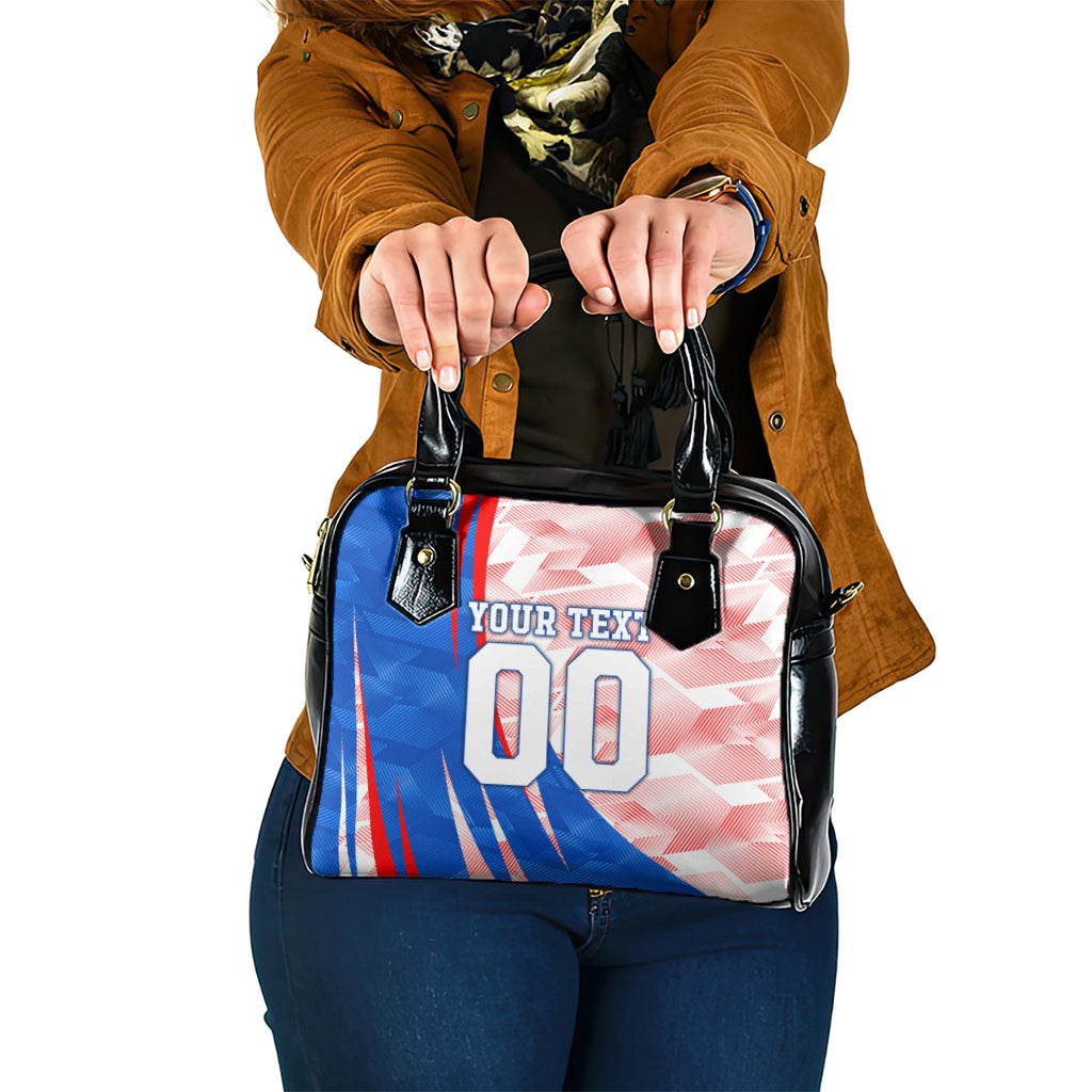 Personalized England Football Shoulder Handbag Powerful Lion Kicking Ball Red Blue Chevron Zigzag