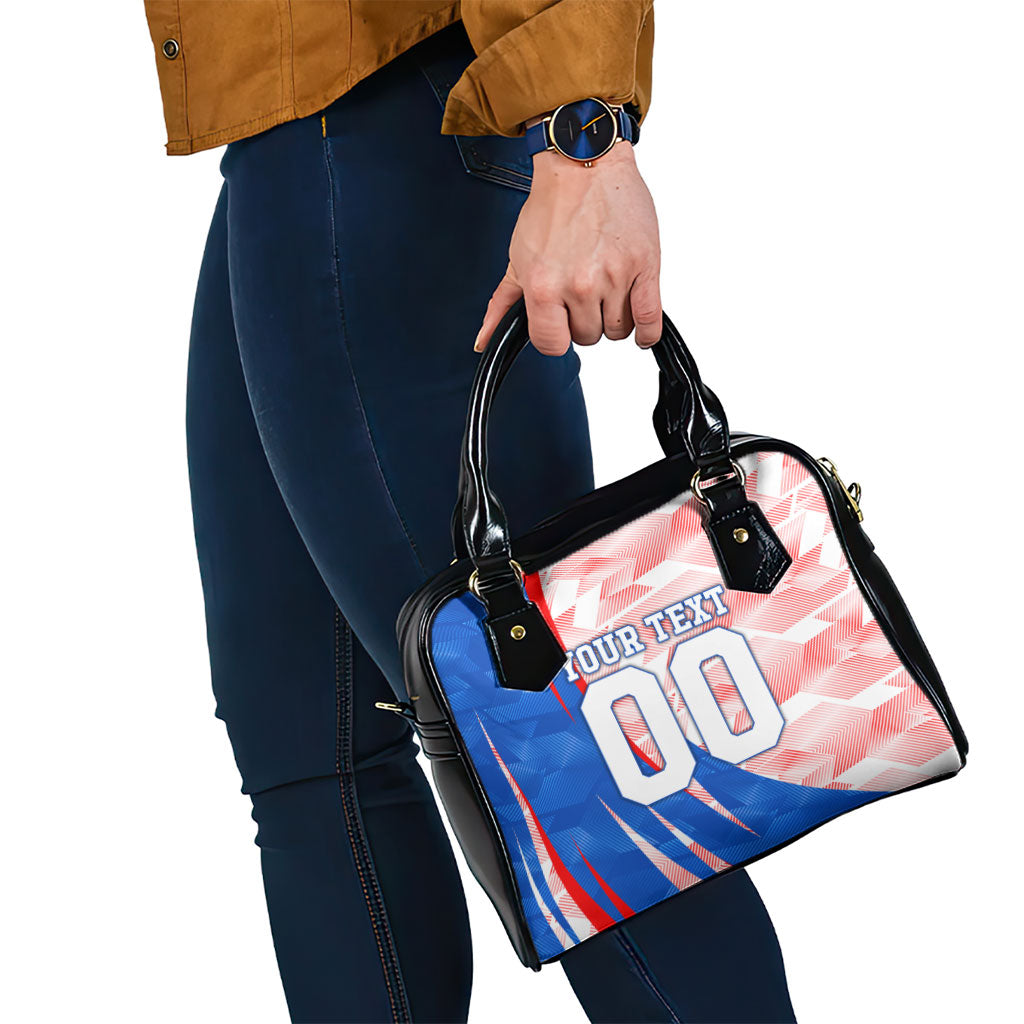 Personalized England Football Shoulder Handbag Powerful Lion Kicking Ball Red Blue Chevron Zigzag