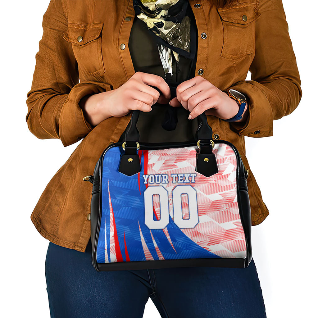 Personalized England Football Shoulder Handbag Powerful Lion Kicking Ball Red Blue Chevron Zigzag