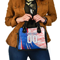 Personalized England Football Shoulder Handbag Powerful Lion Kicking Ball Red Blue Chevron Zigzag