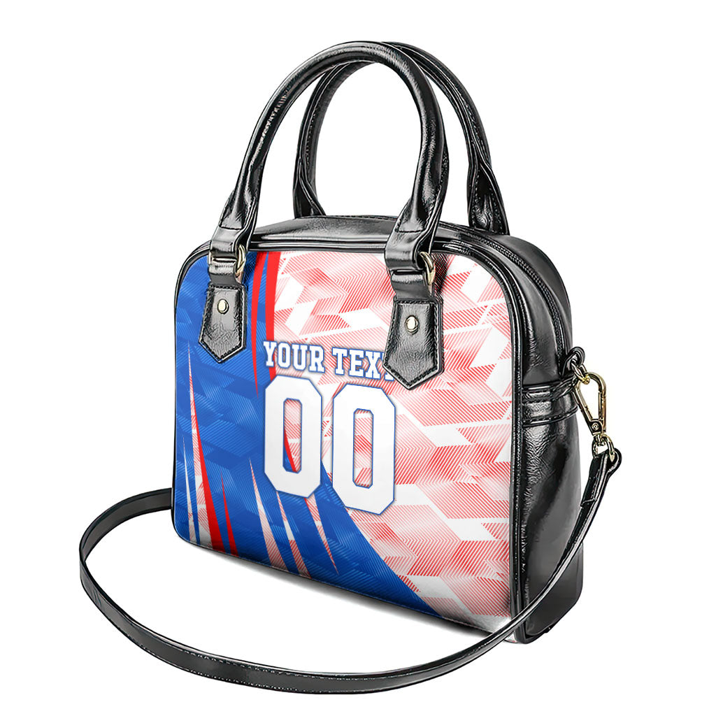 Personalized England Football Shoulder Handbag Powerful Lion Kicking Ball Red Blue Chevron Zigzag
