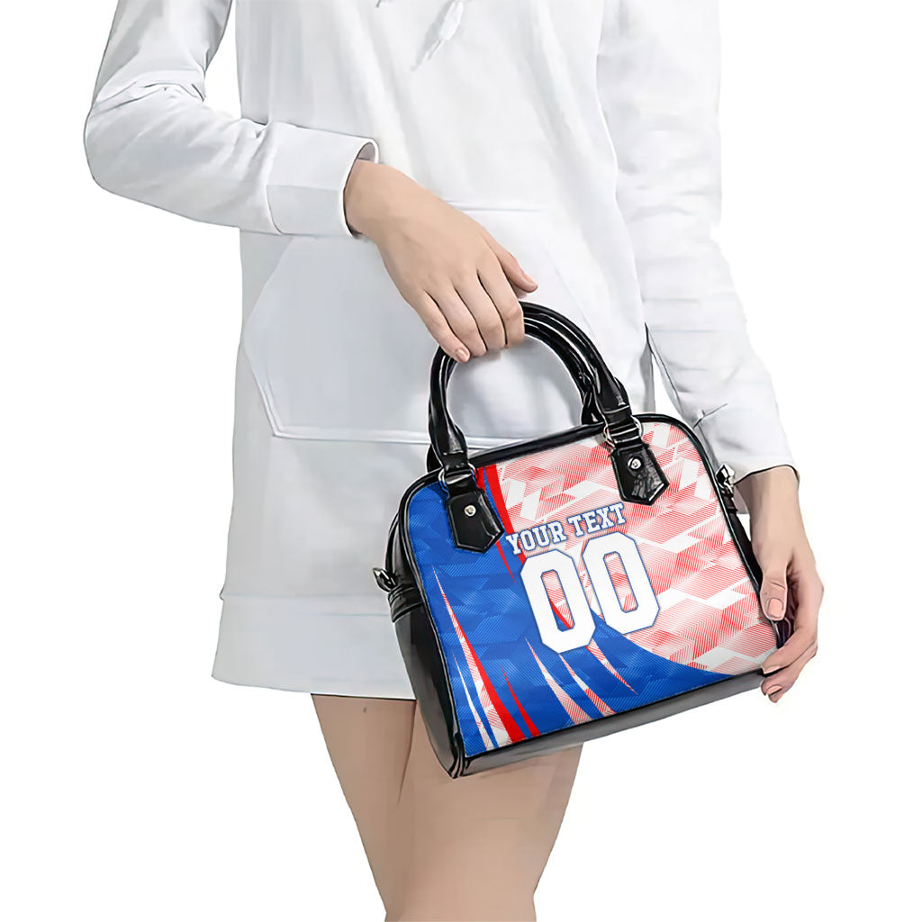 Personalized England Football Shoulder Handbag Powerful Lion Kicking Ball Red Blue Chevron Zigzag