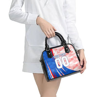Personalized England Football Shoulder Handbag Powerful Lion Kicking Ball Red Blue Chevron Zigzag