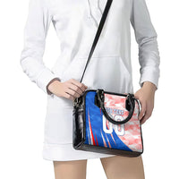 Personalized England Football Shoulder Handbag Powerful Lion Kicking Ball Red Blue Chevron Zigzag