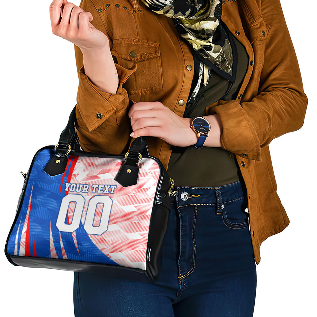 Personalized England Football Shoulder Handbag Powerful Lion Kicking Ball Red Blue Chevron Zigzag
