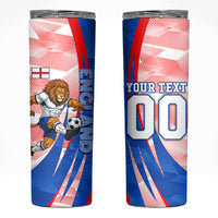 Personalized England Football Skinny Tumbler Powerful Lion Kicking Ball Red Blue Chevron Zigzag
