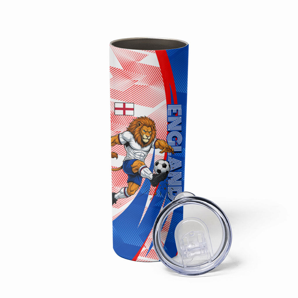 Personalized England Football Skinny Tumbler Powerful Lion Kicking Ball Red Blue Chevron Zigzag
