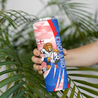 Personalized England Football Skinny Tumbler Powerful Lion Kicking Ball Red Blue Chevron Zigzag
