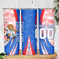 Personalized England Football Skinny Tumbler Powerful Lion Kicking Ball Red Blue Chevron Zigzag