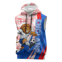 Personalized England Football Sleeveless Hoodie Powerful Lion Kicking Ball Red Blue Chevron Zigzag