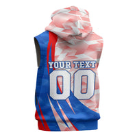 Personalized England Football Sleeveless Hoodie Powerful Lion Kicking Ball Red Blue Chevron Zigzag
