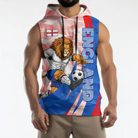 Personalized England Football Sleeveless Hoodie Powerful Lion Kicking Ball Red Blue Chevron Zigzag