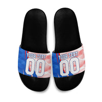 Personalized England Football Slide Sandals Powerful Lion Kicking Ball Red Blue Chevron Zigzag