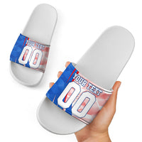 Personalized England Football Slide Sandals Powerful Lion Kicking Ball Red Blue Chevron Zigzag