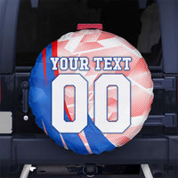Personalized England Football Spare Tire Cover Powerful Lion Kicking Ball Red Blue Chevron Zigzag
