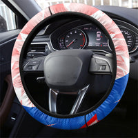 England Football Steering Wheel Cover Powerful Lion Kicking Ball Red Blue Chevron Zigzag