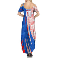 Personalized England Football Summer Maxi Dress Powerful Lion Kicking Ball Red Blue Chevron Zigzag