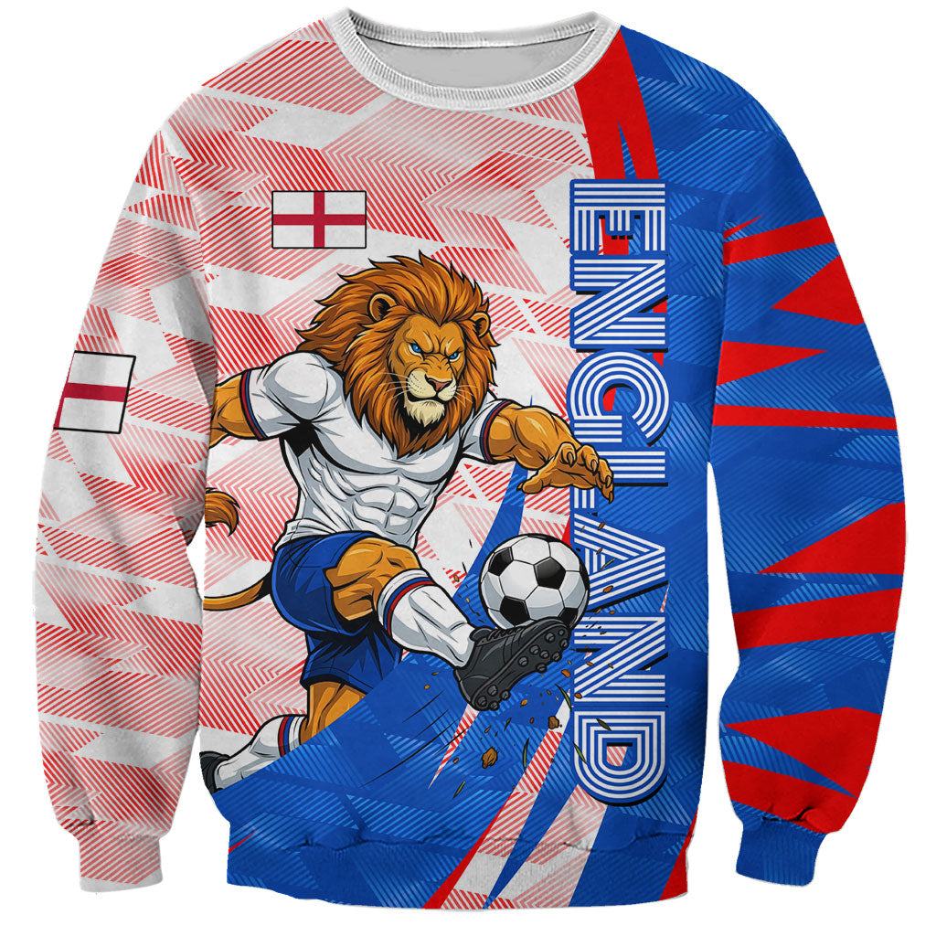 Personalized England Football Sweatshirt Powerful Lion Kicking Ball Red Blue Chevron Zigzag
