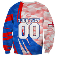 Personalized England Football Sweatshirt Powerful Lion Kicking Ball Red Blue Chevron Zigzag
