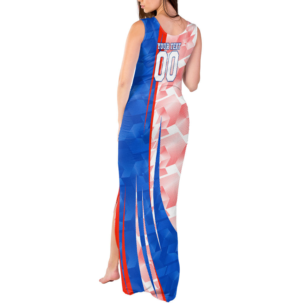Personalized England Football Tank Maxi Dress Powerful Lion Kicking Ball Red Blue Chevron Zigzag