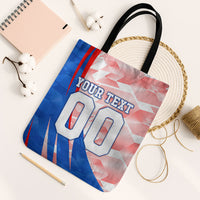 Personalized England Football Tote Bag Powerful Lion Kicking Ball Red Blue Chevron Zigzag