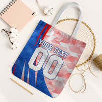 Personalized England Football Tote Bag Powerful Lion Kicking Ball Red Blue Chevron Zigzag