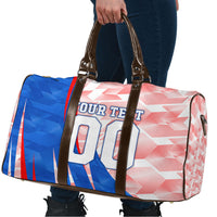Personalized England Football Travel Bag Powerful Lion Kicking Ball Red Blue Chevron Zigzag