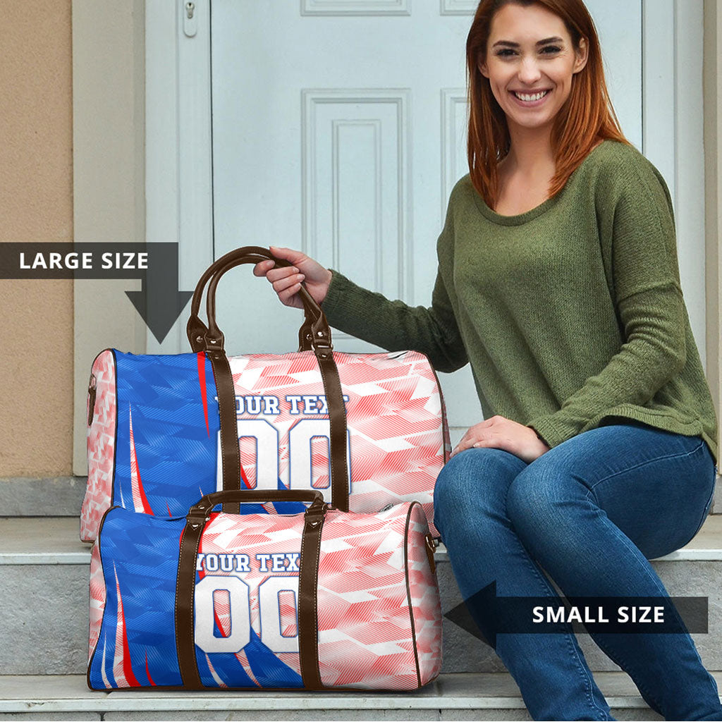 Personalized England Football Travel Bag Powerful Lion Kicking Ball Red Blue Chevron Zigzag