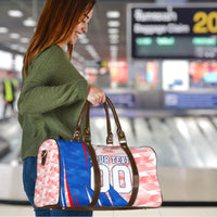 Personalized England Football Travel Bag Powerful Lion Kicking Ball Red Blue Chevron Zigzag