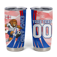 Personalized England Football Tumbler Cup Powerful Lion Kicking Ball Red Blue Chevron Zigzag