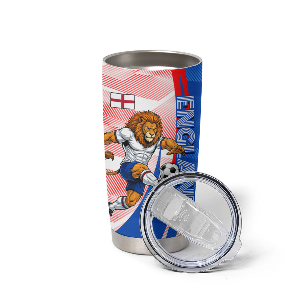 Personalized England Football Tumbler Cup Powerful Lion Kicking Ball Red Blue Chevron Zigzag
