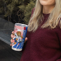 Personalized England Football Tumbler Cup Powerful Lion Kicking Ball Red Blue Chevron Zigzag